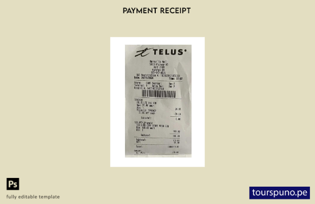 Plantilla de recibo de pago de la empresa Telus lista para imprimir